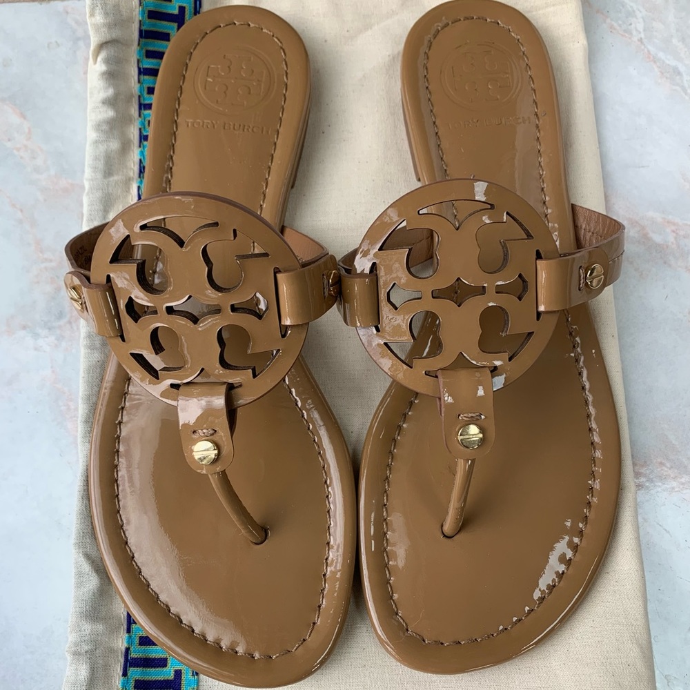 Tory Burch Miller Patent Leather Sandals Tan Size 8